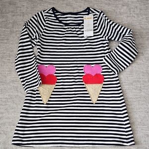 Gymboree Navy and White Striped Dress with Ice Cream Appliqué